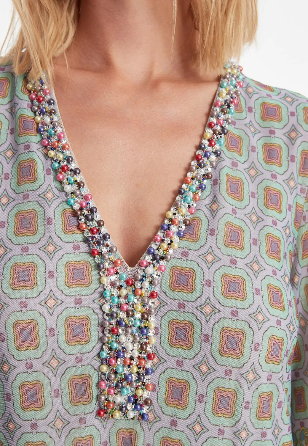 Ana Alcazar Zikala abito tunica grigio rosa paisley