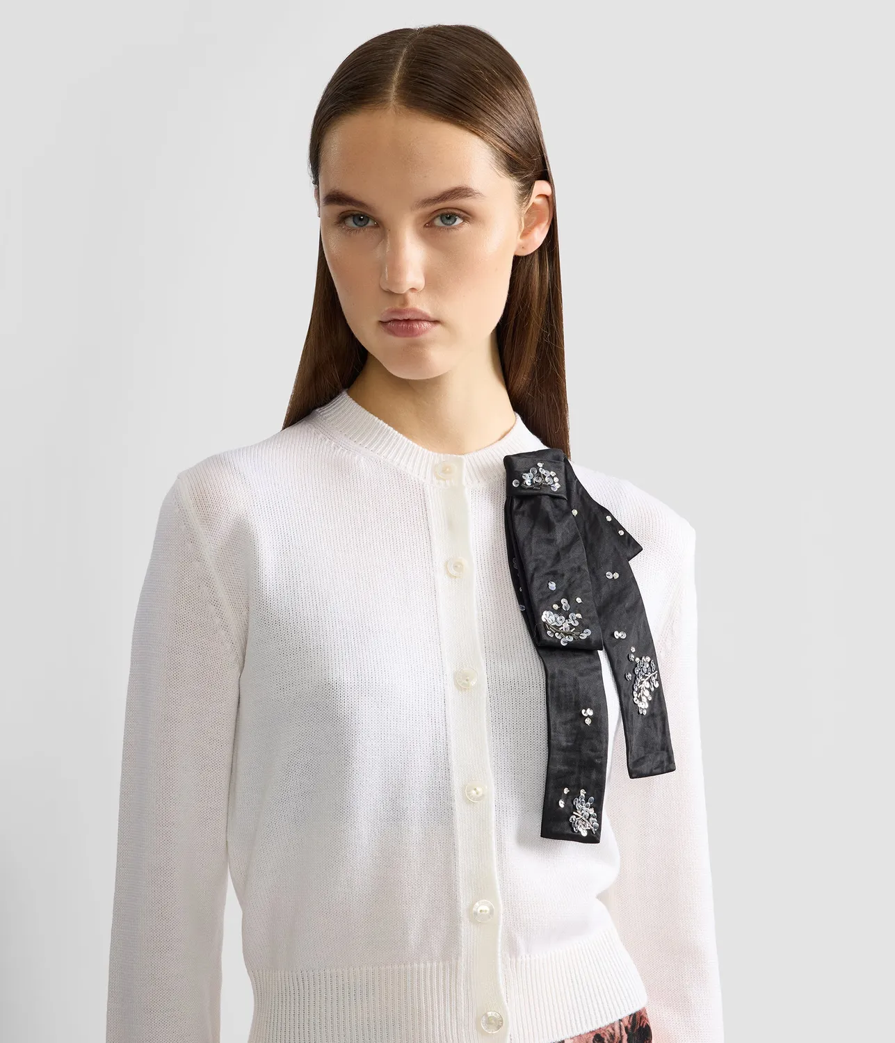 Erdem Cardigan Lana Merino Ricamato Fiocco Nero