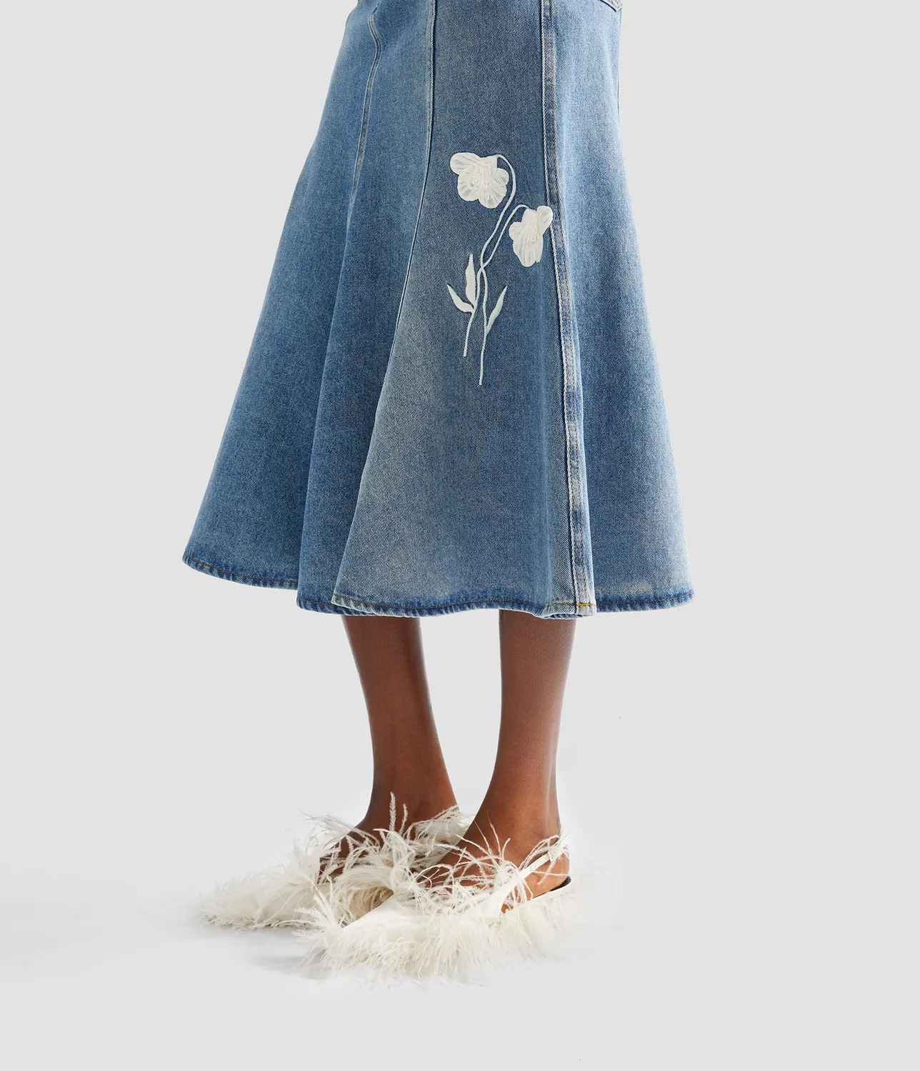 Erdem Embroidered Denim gonna midi jeans papaveri