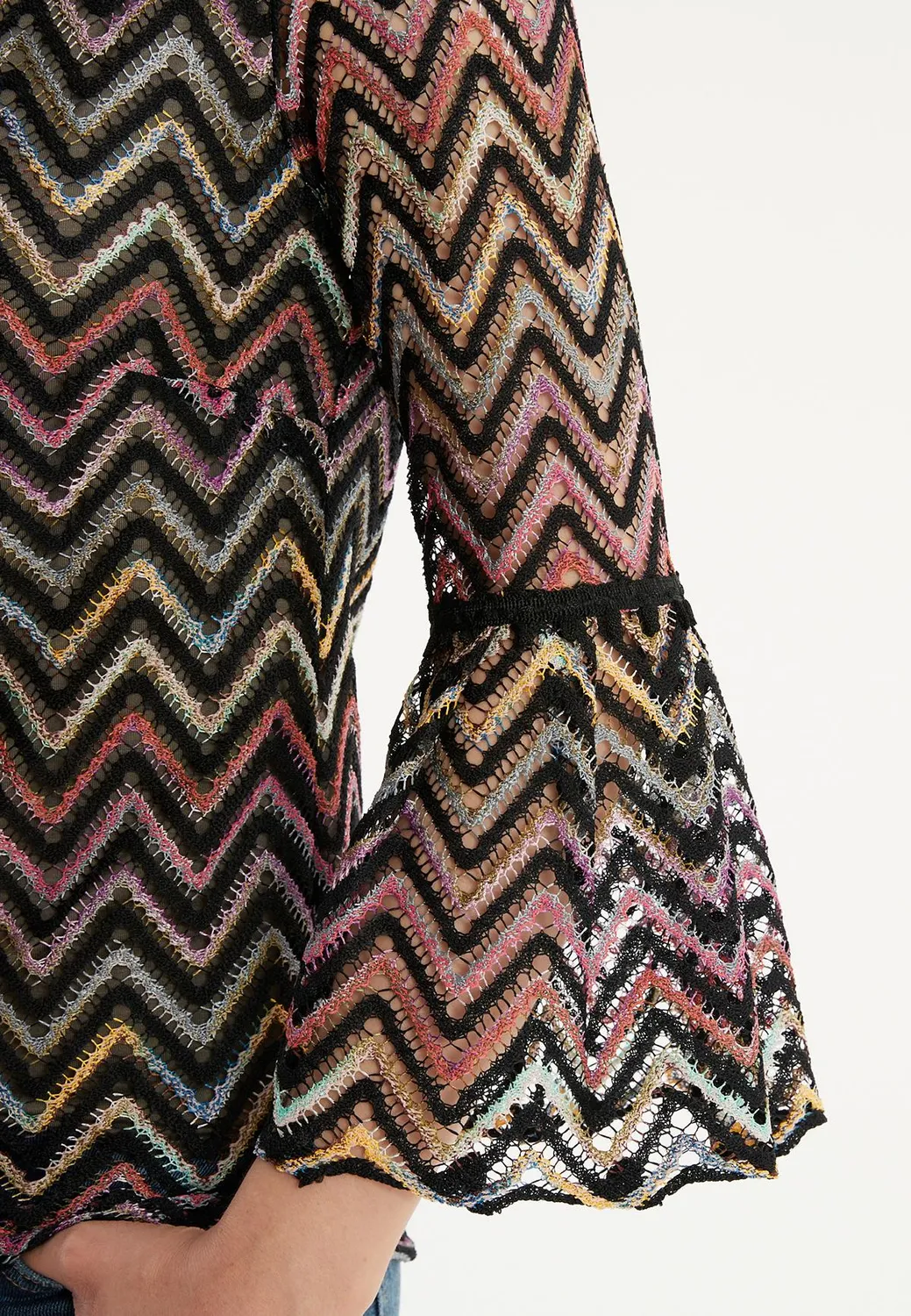Ana Alcazar Zekori top maglia nero con balze