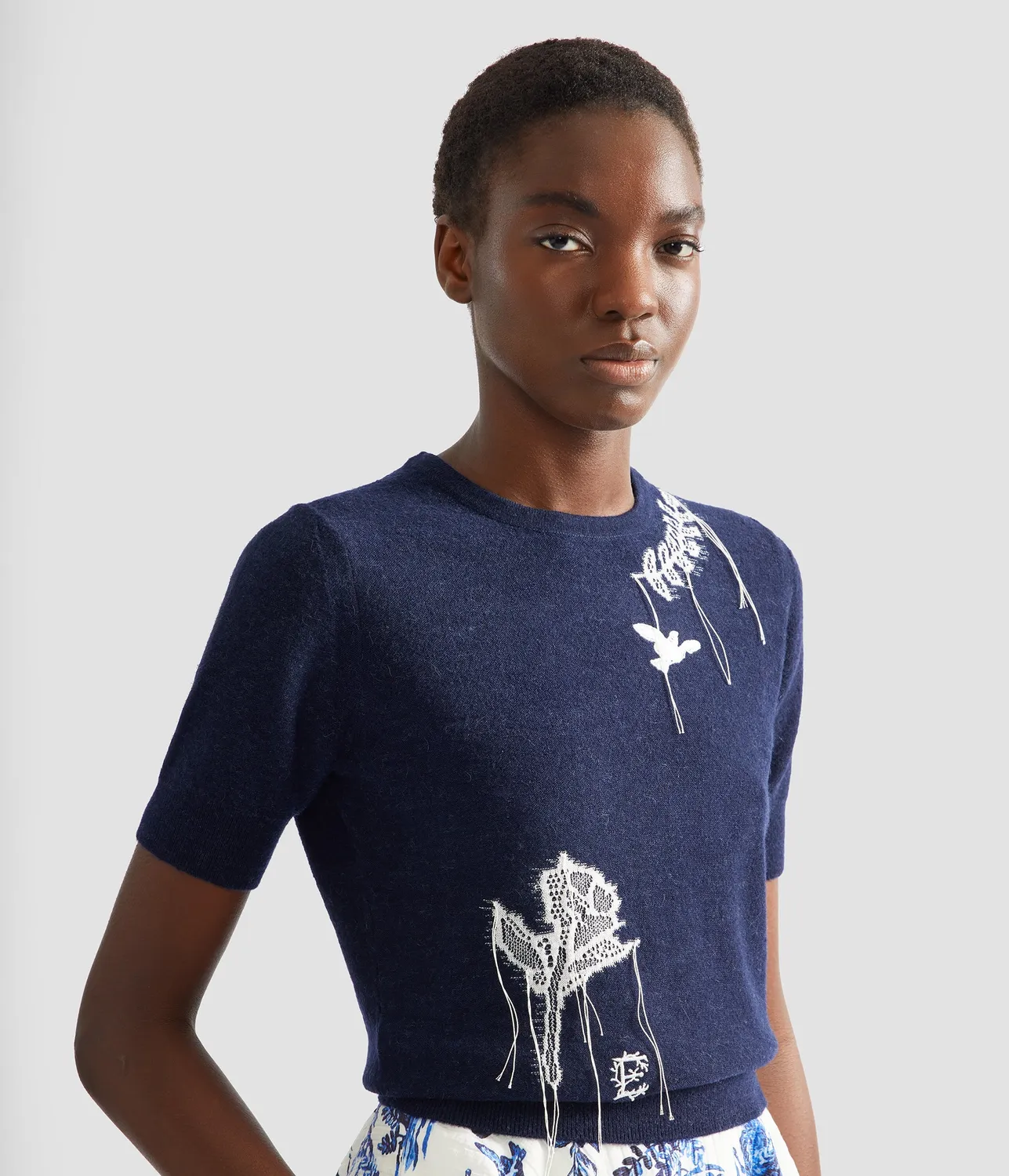 Erdem Alpaca Blend maglione maniche corte pizzo