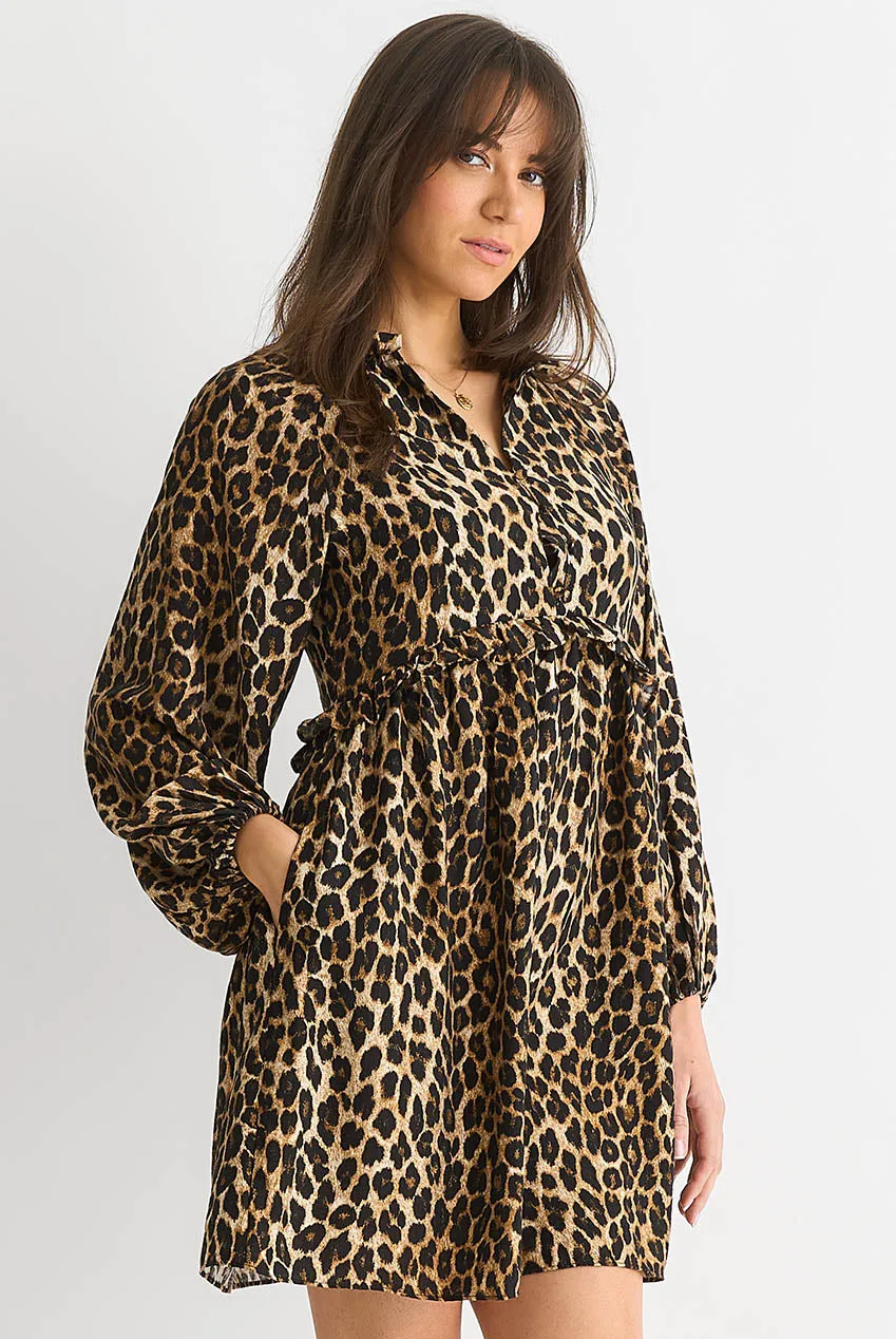 Gini London Brown Animal Smock Mini abito marrone