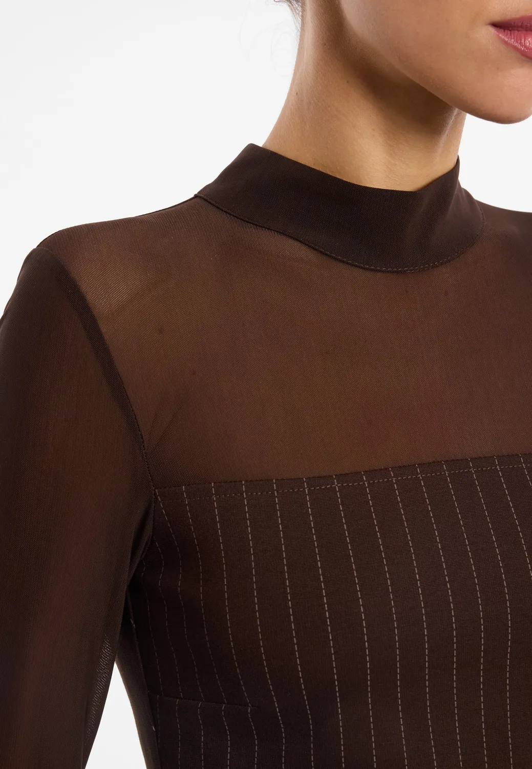 Ana Alcazar Elioranette top mesh gessato marrone