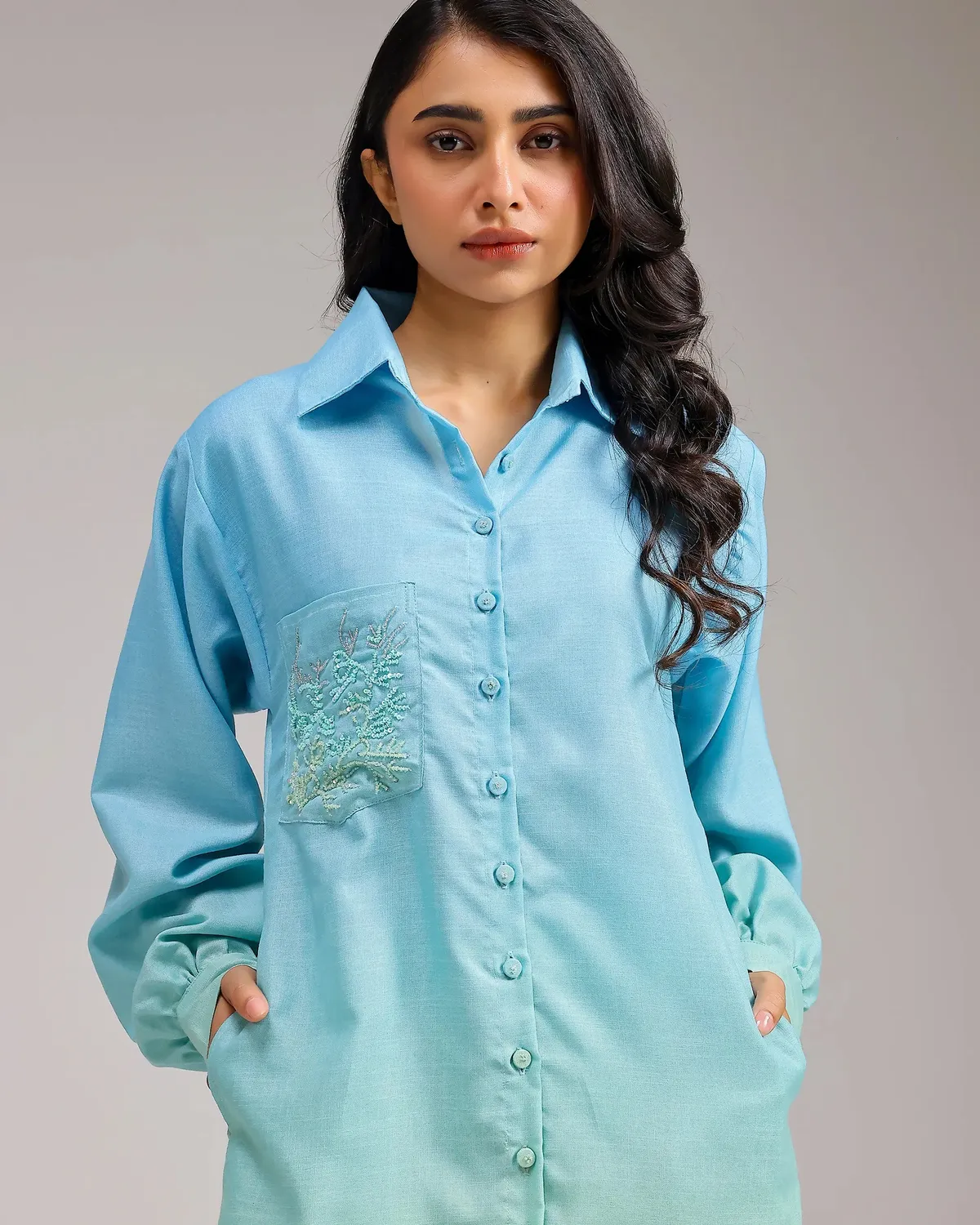 Our Dve Saanjh Blush Bloom kurta lino azzurra