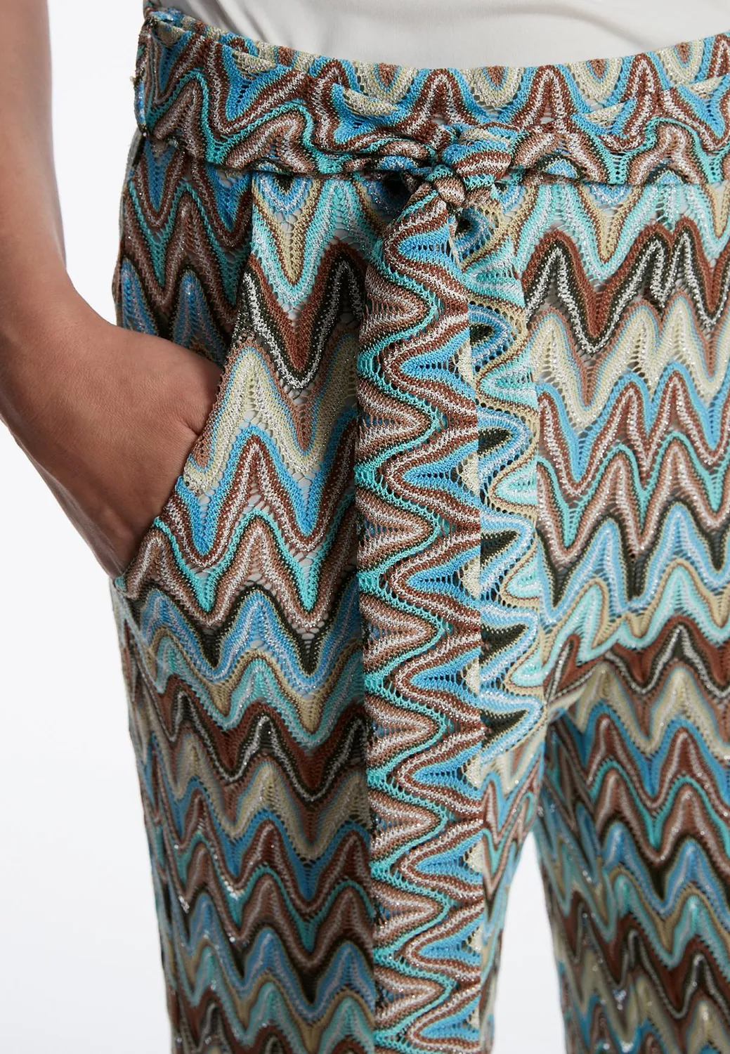 Ana Alcazar Zefoni pantaloni maglia zigzag azzurri