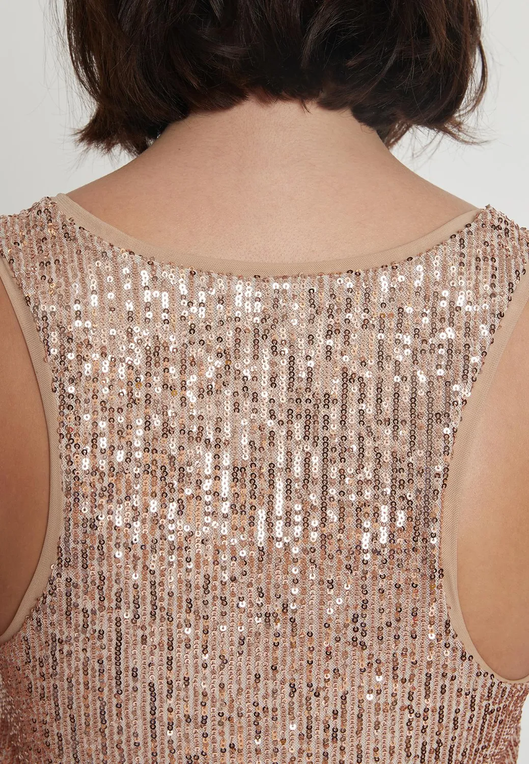 Ana Alcazar Paasy abito midi paillettes rame oro aderente