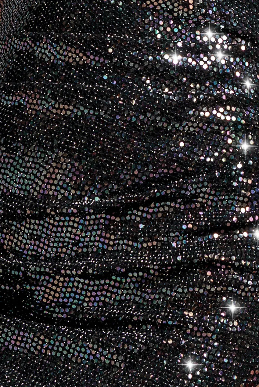 Goddiva Sequin Lurex Abito Maxi Bardot Nero Multi Paillettes