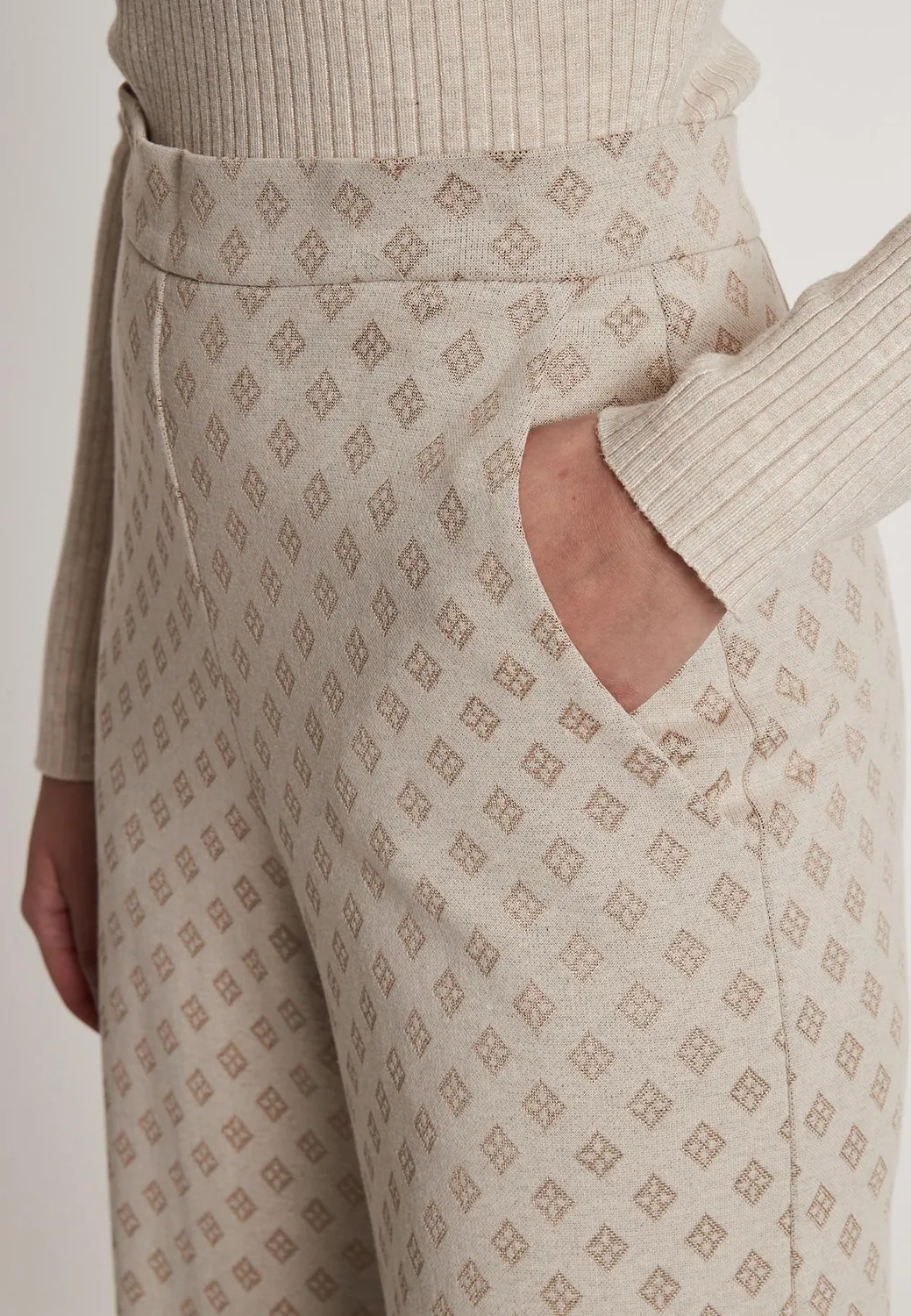 Ana Alcazar Hemmy Pantaloni Culotte Beige Quadri 7/8