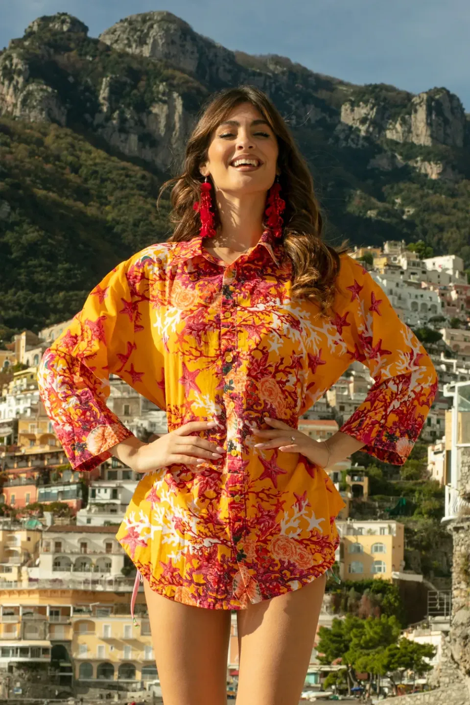 Antica Sartoria FC077 camicia collo classico donna fantasia marino