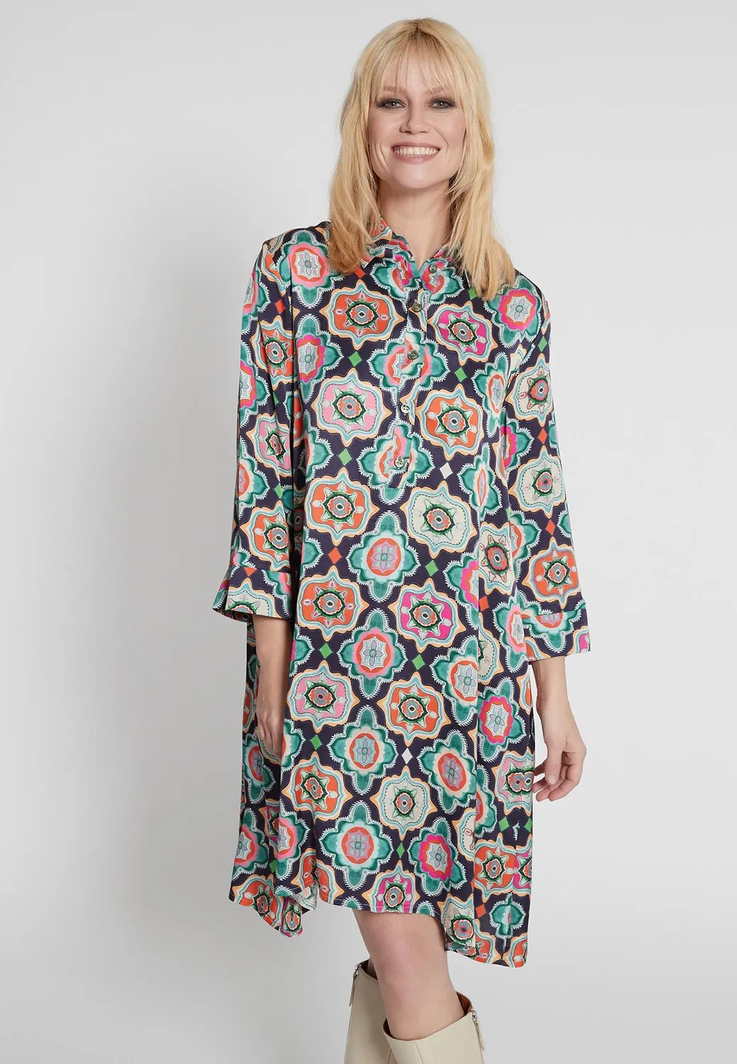 Ana Alcazar Haima abito camicia fantasia maniche 7/8