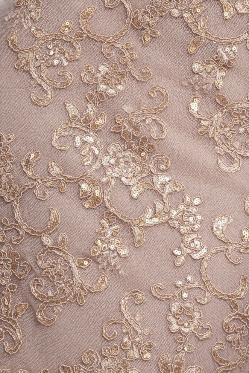 Goddiva Sequin Scallop Lace abito champagne midi