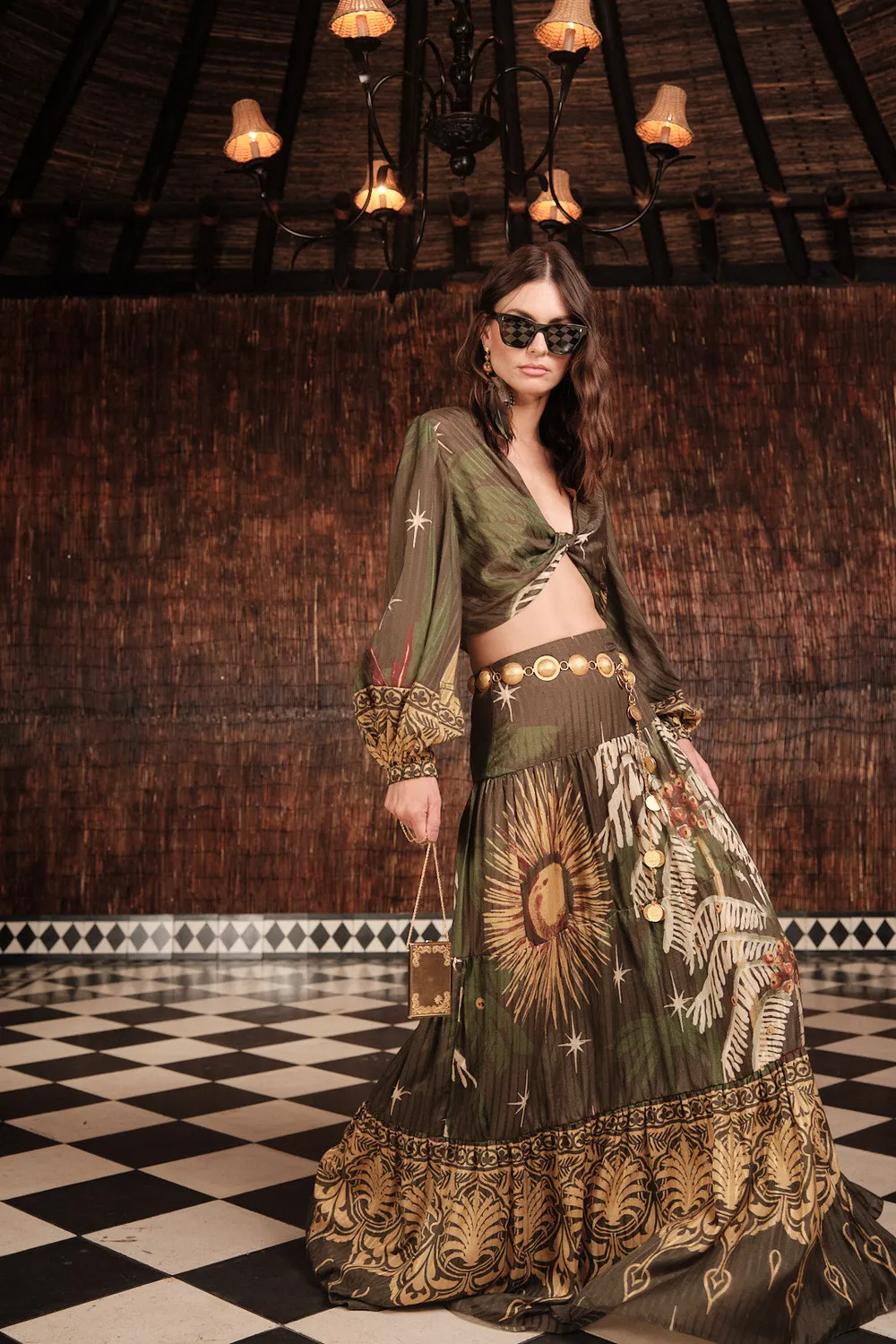 Johanna Ortiz Relatos De Mi Tierra gonna maxi verde seta