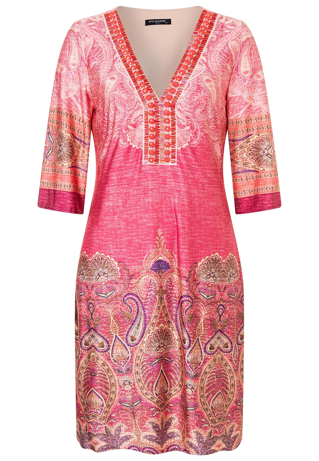 Ana Alcazar Dheen abito tunica rosa paisley scollo V