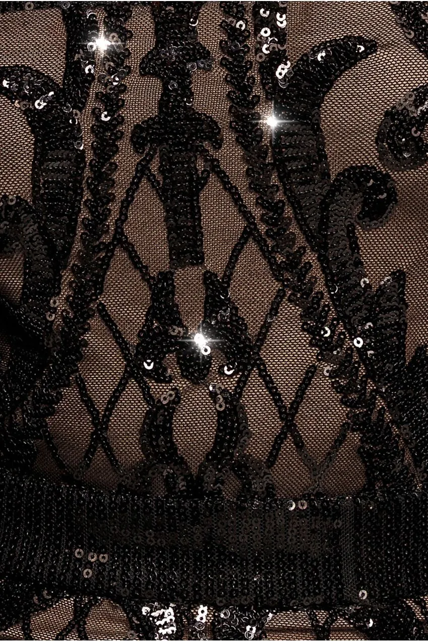 Goddiva Sequin DR4038 Abito Midi Nero Paillettes Quadrate