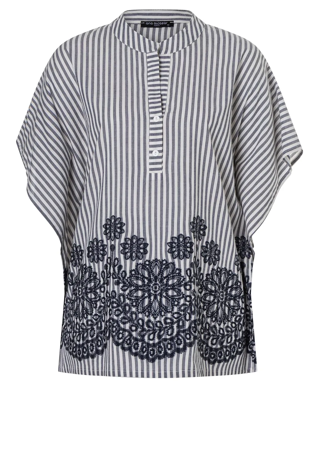 Ana Alcazar Dorivar blusa kaftano cotone righe grigie