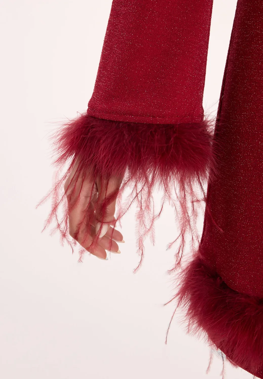 Ana Alcazar Cilea abito cocktail rosso lurex piume svasato