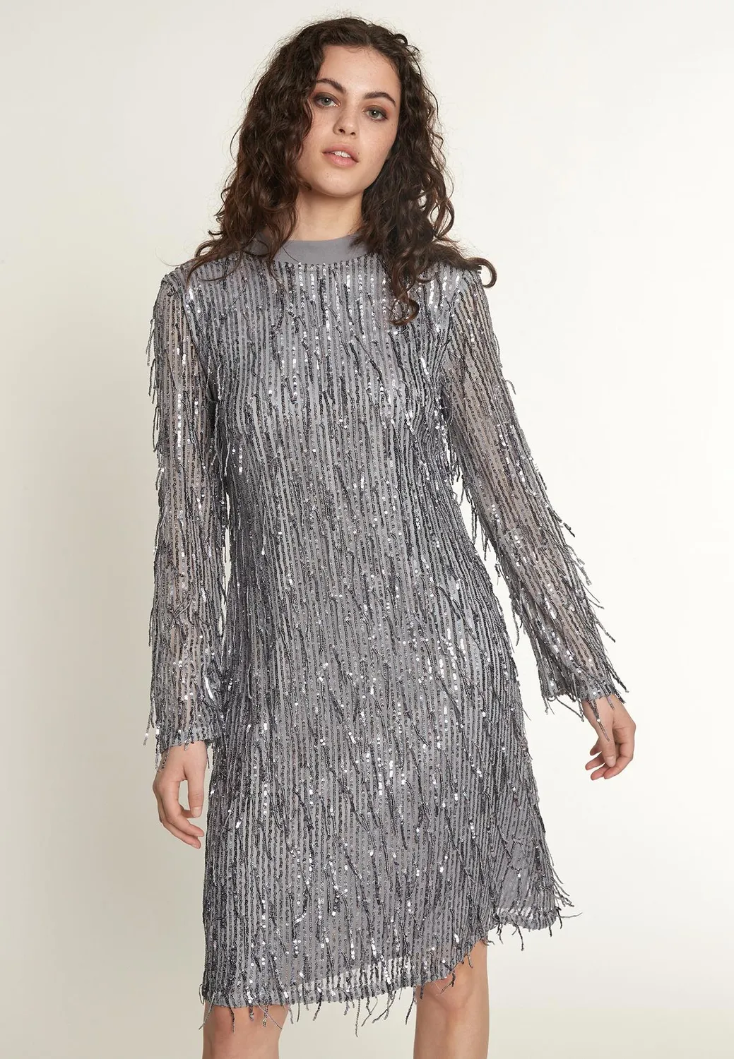 Ana Alcazar Ocena abito paillettes argento schiena