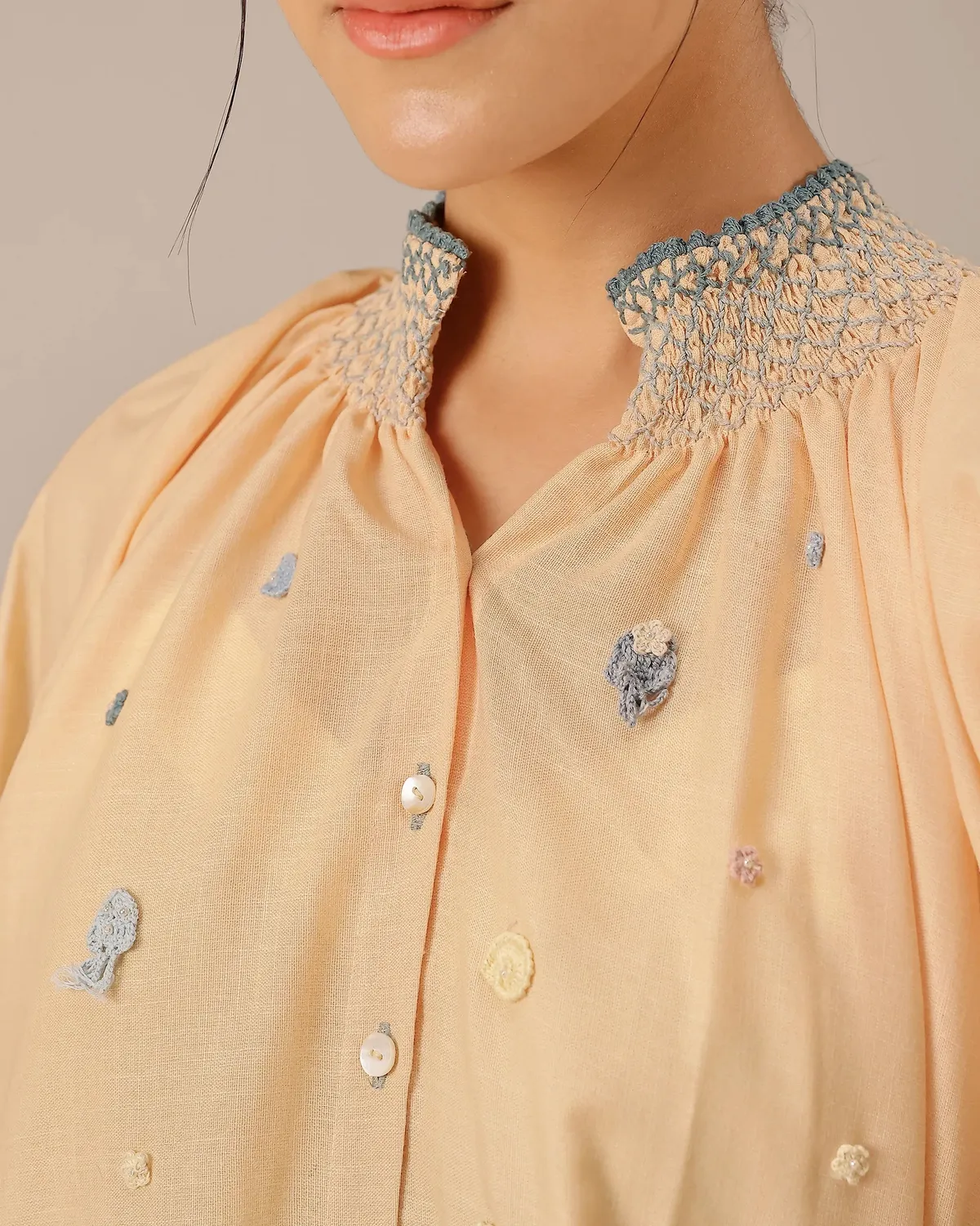 Our Dve Sorbet Abito lino avorio grigio smock