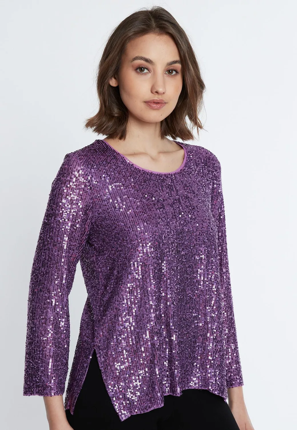 Ana Alcazar Salora top paillettes viola manica 7/8