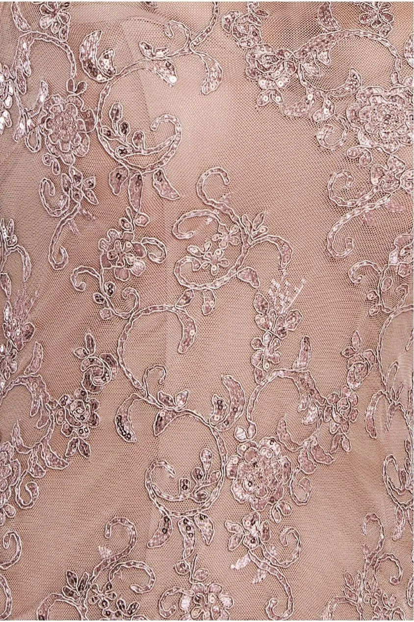 Goddiva Lace Scallop abito sirena pizzo champagne