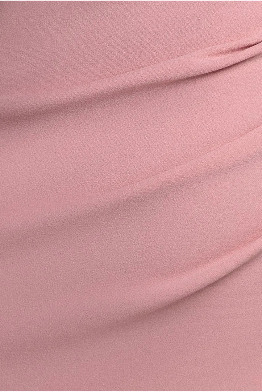 Goddiva Organza Bow abito maxi monospalla rosa blush