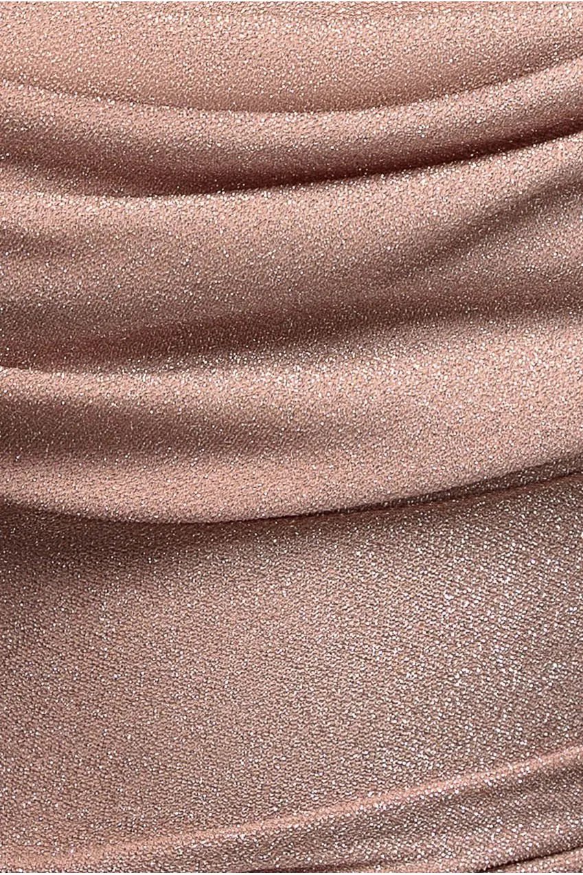 Goddiva Lurex abito midi rosa cipria spalle scoperte lurex