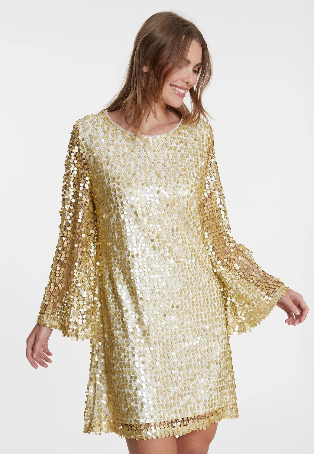 Ana Alcazar Wadana abito cocktail oro paillettes