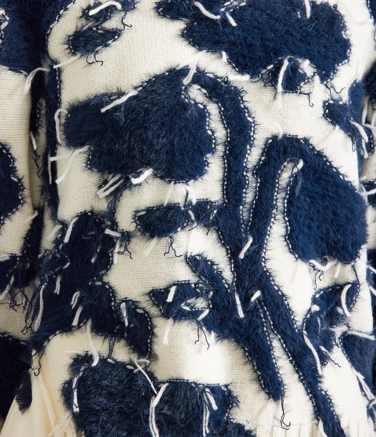 Erdem Textured Floral maglione lana cropped panna blu