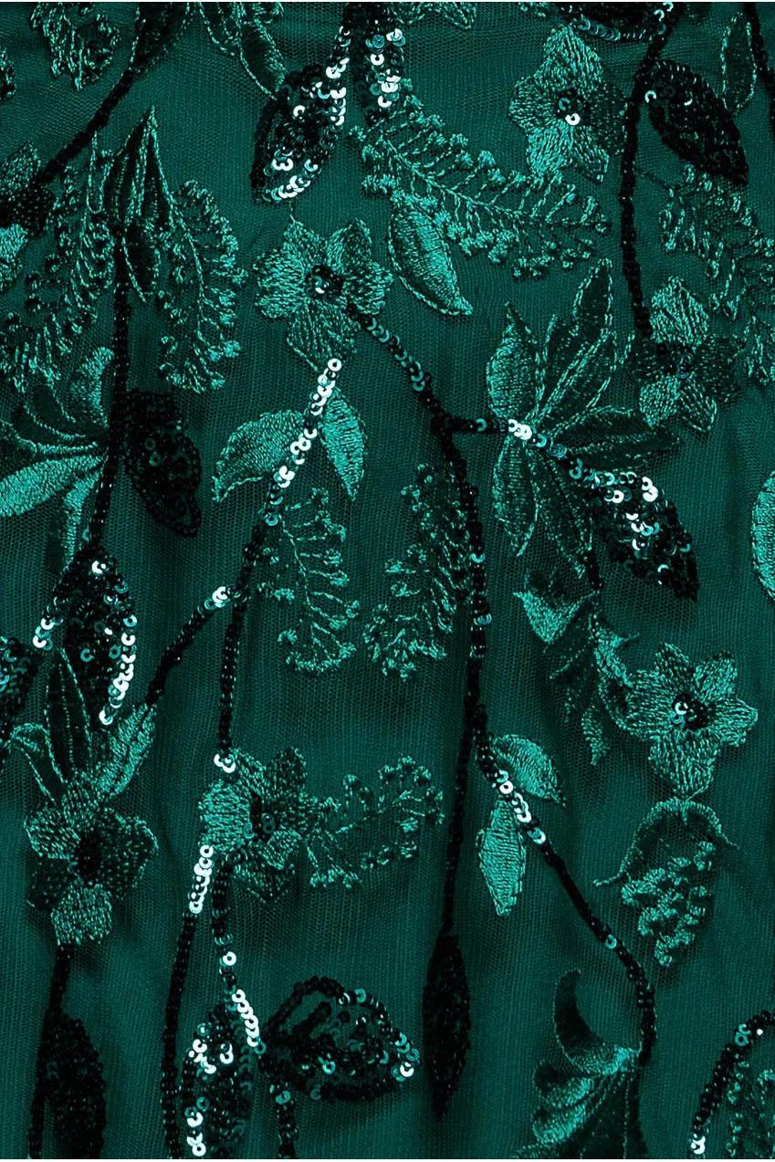 Goddiva DR3279A abito maxi verde smeraldo ricamato