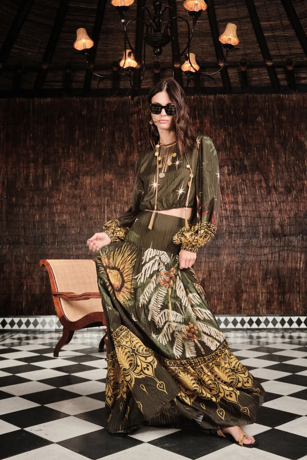 Johanna Ortiz Afterwork top crop seta verde taglie 0-12