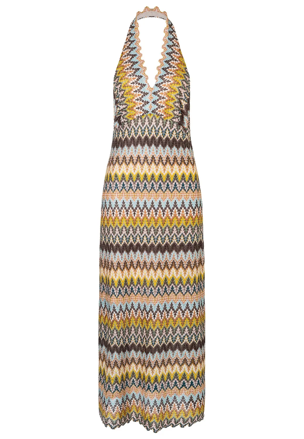 Ana Alcazar Disel abito maxi halterneck verde zigzag