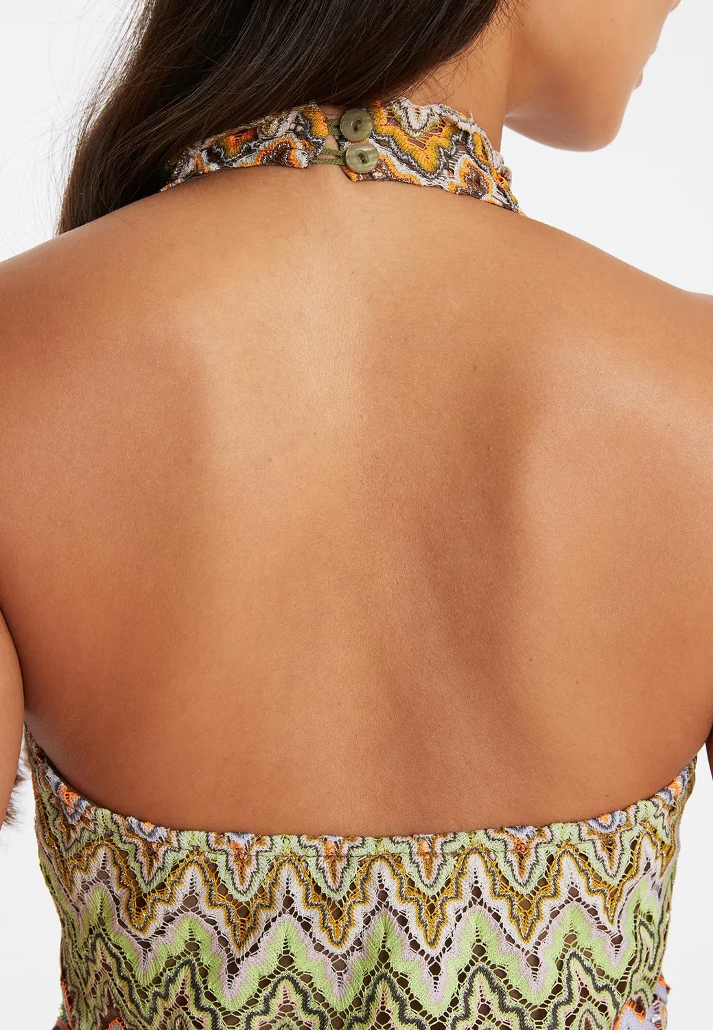 Ana Alcazar Paelie top halter maglia lime rosa collo alto