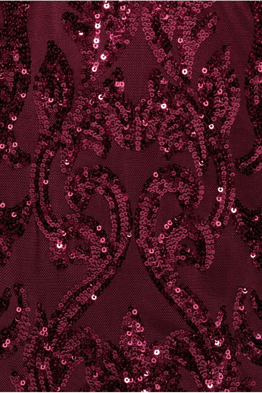 Goddiva DR3476 abito lungo bordeaux paillettes ricamate