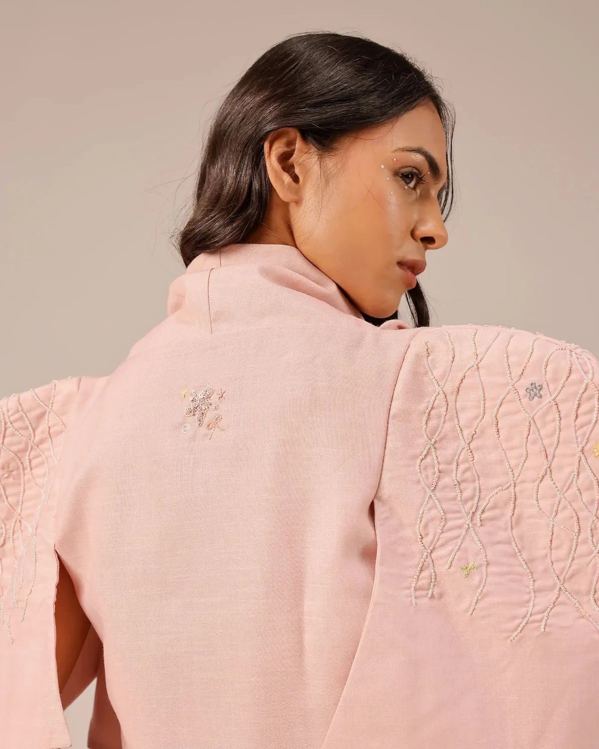 Our Dve Palm Pop giacca rosa corta lino
