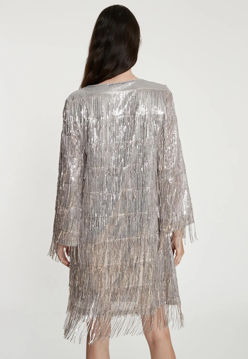 Ana Alcazar Tabora abito cocktail paillettes argento