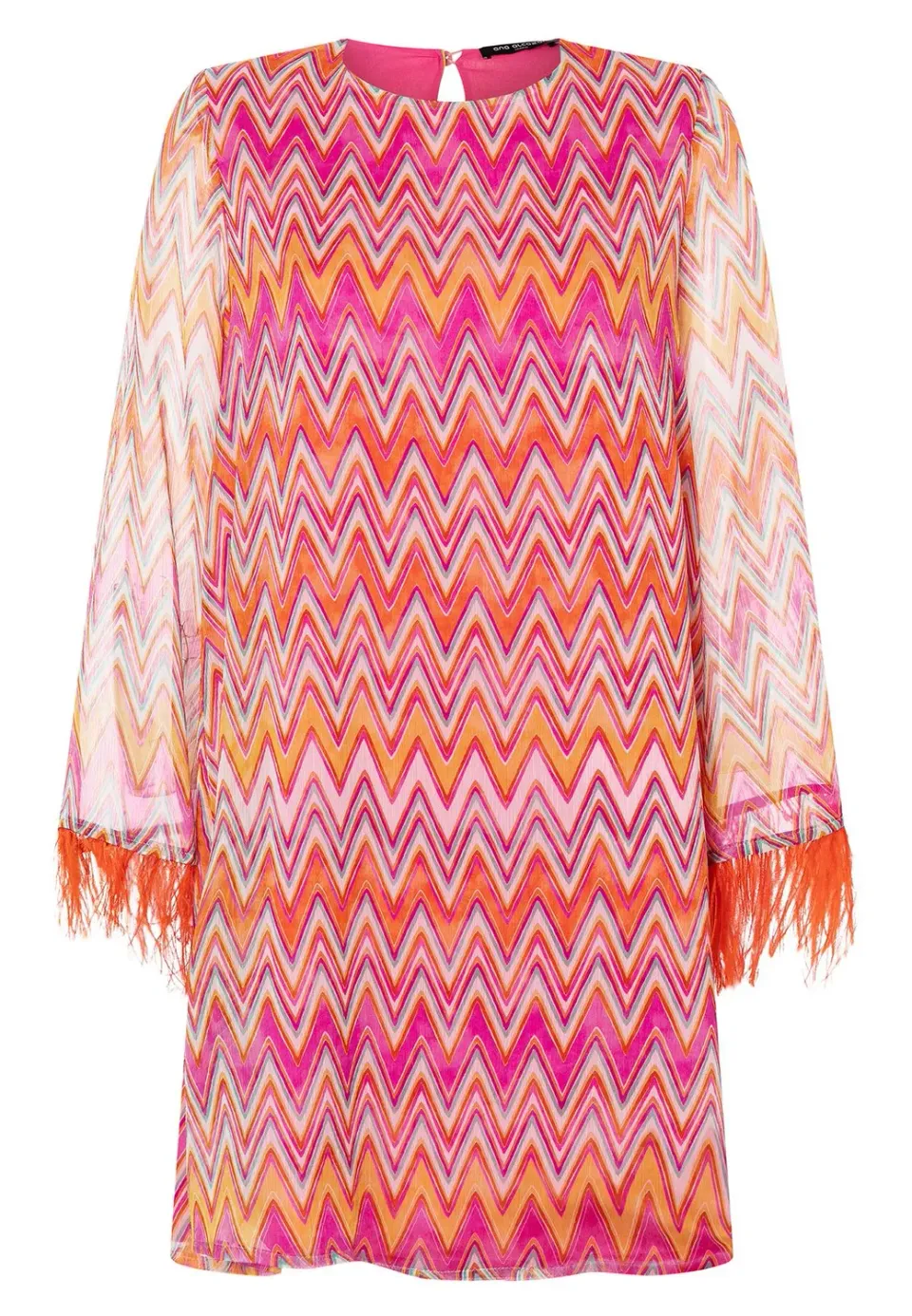 Ana Alcazar Libby abito cocktail zigzag piume