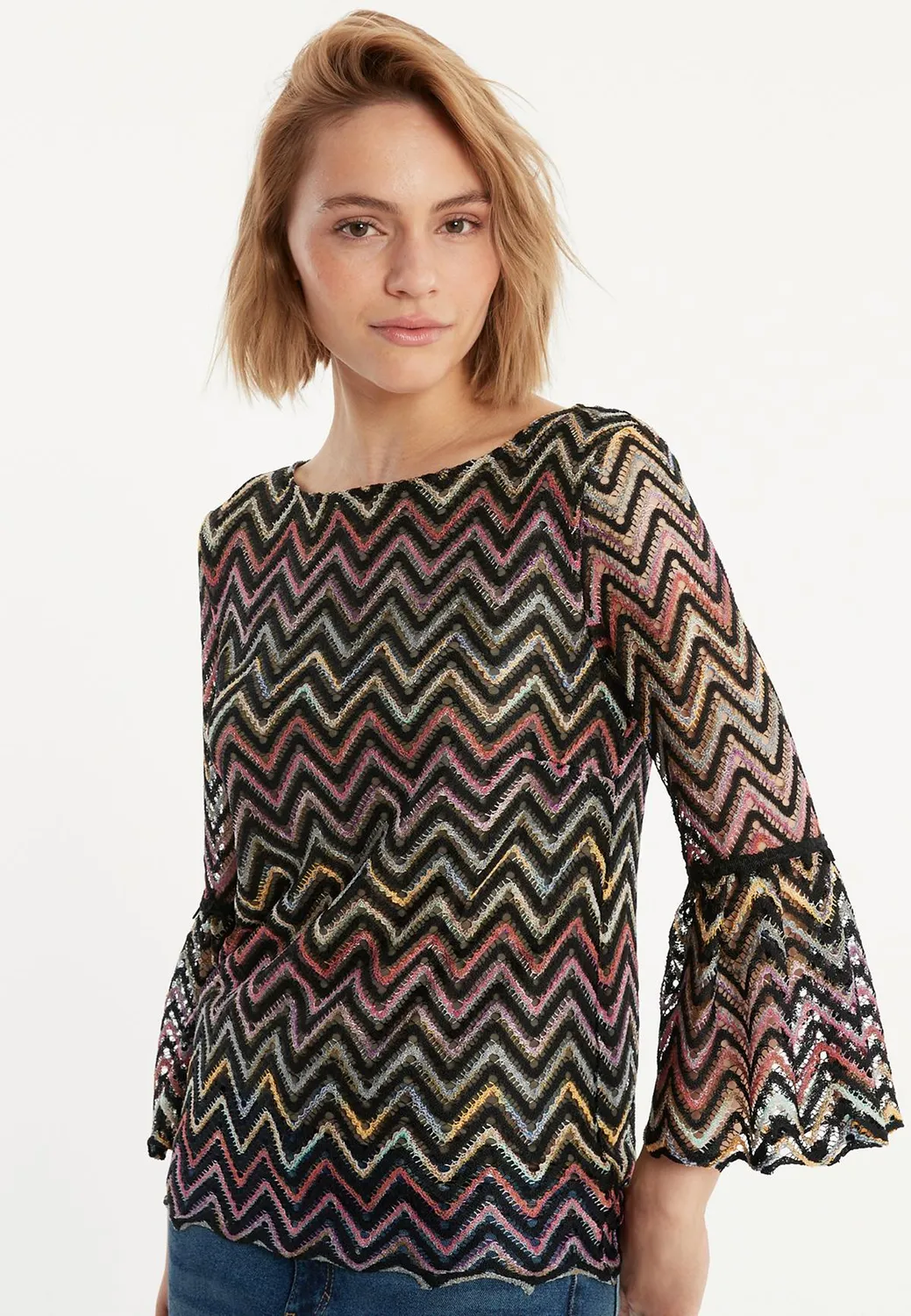 Ana Alcazar Zekori top maglia nero con balze