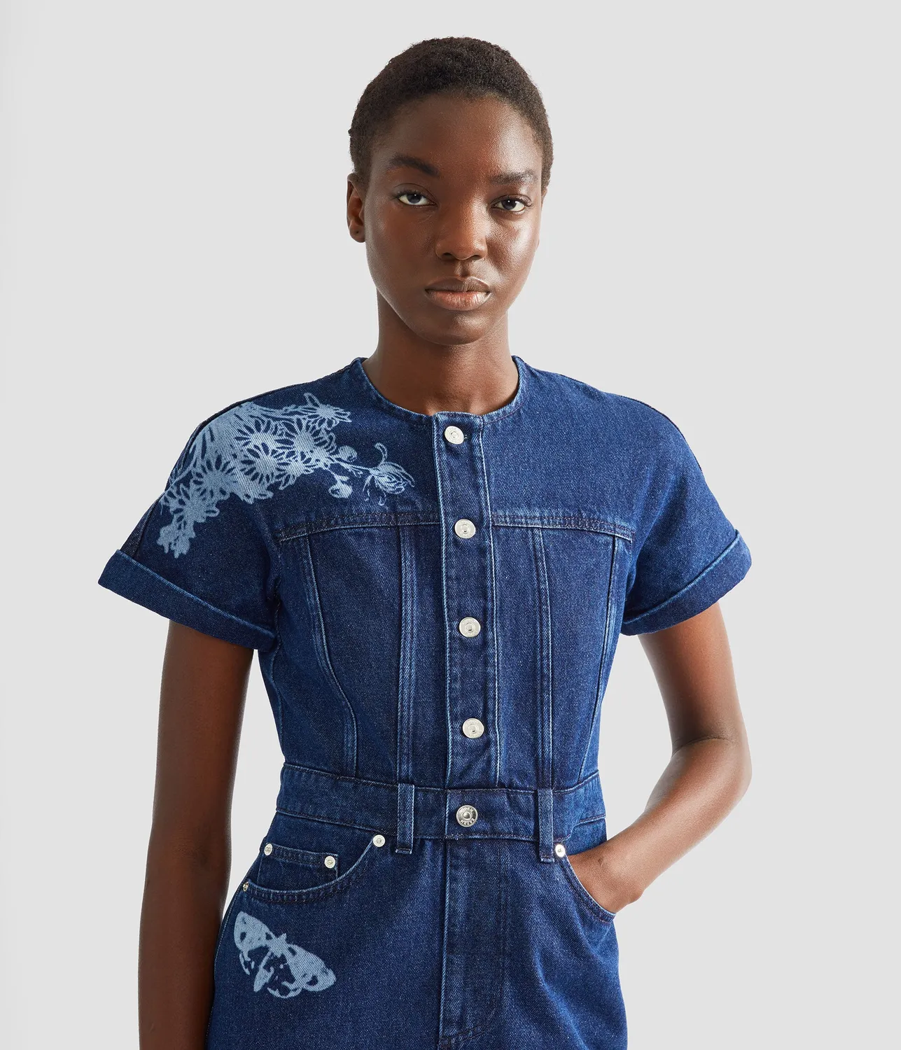 Erdem abito midi indaco denim maniche corte