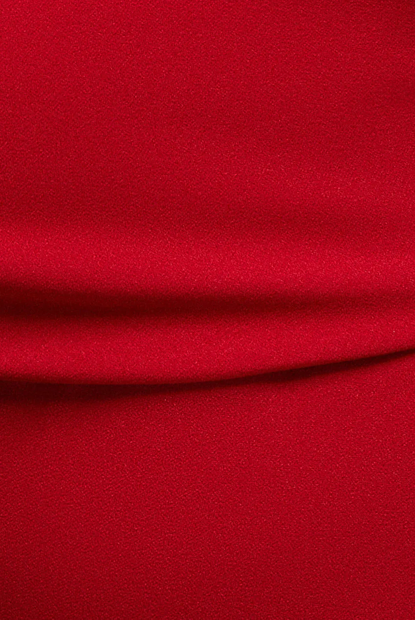 Goddiva Bardot Wrap abito maxi sirena rosso scuba elasticizzato