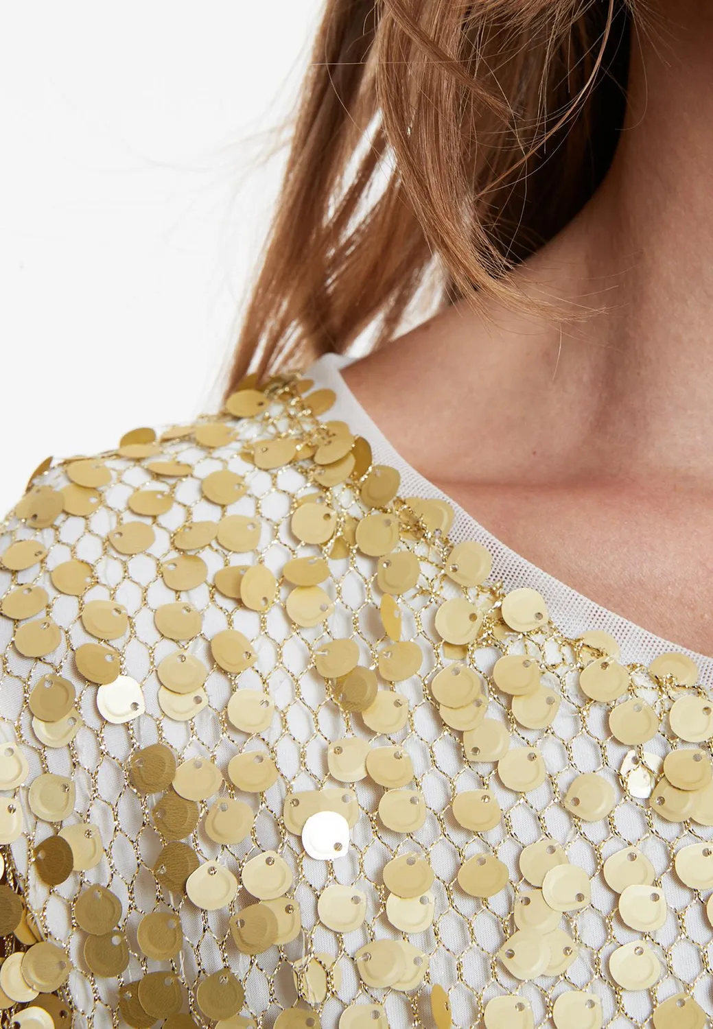 Ana Alcazar Wadana abito cocktail oro paillettes
