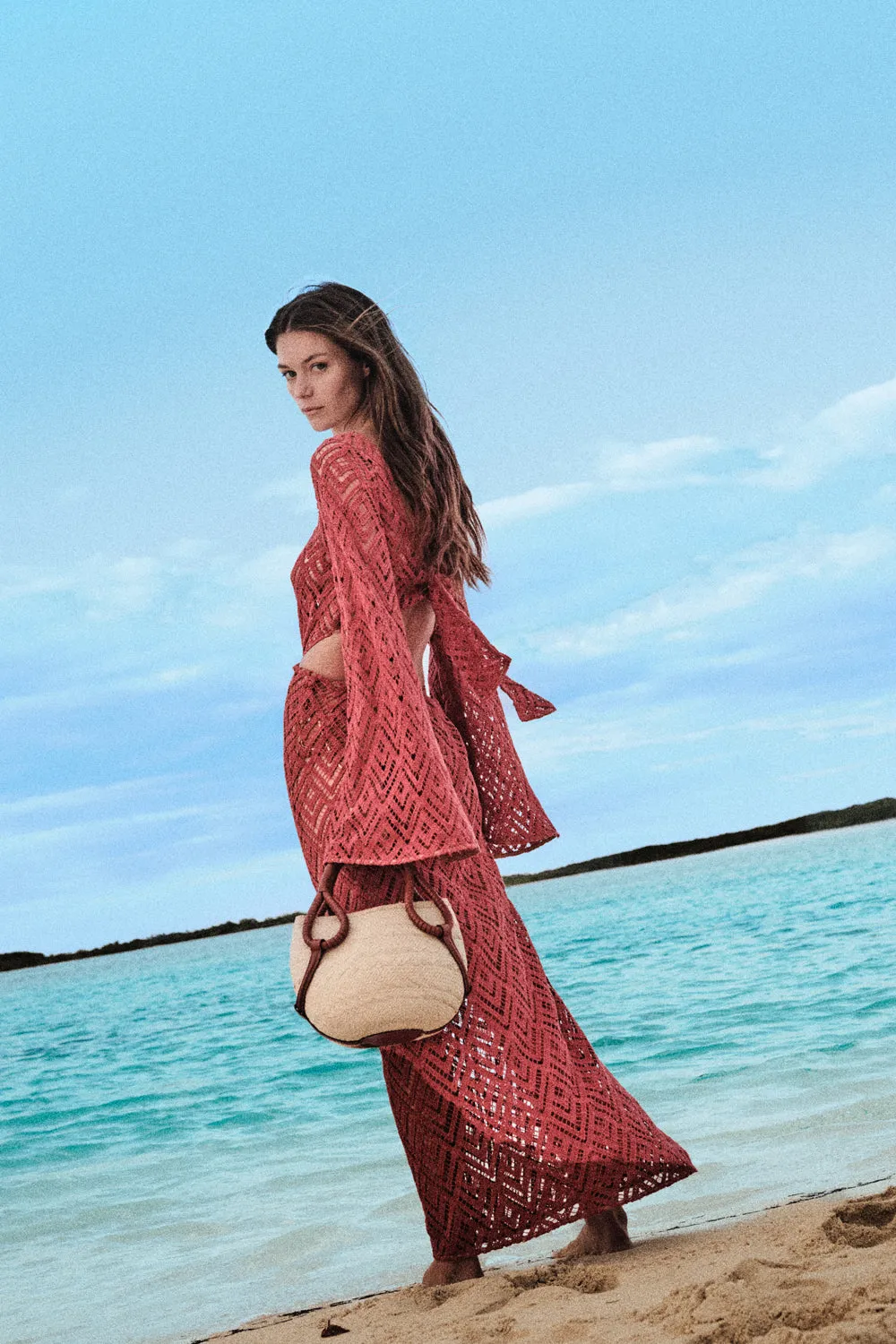 Johanna Ortiz Whale Tail Under The Sea abito copricostume marsala