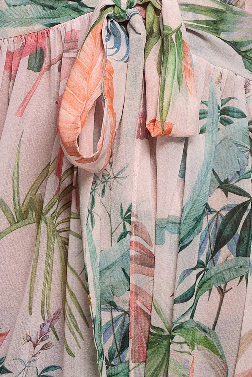 Goddiva Palm Print Flutter Sleeve kimono maxi palm print verde