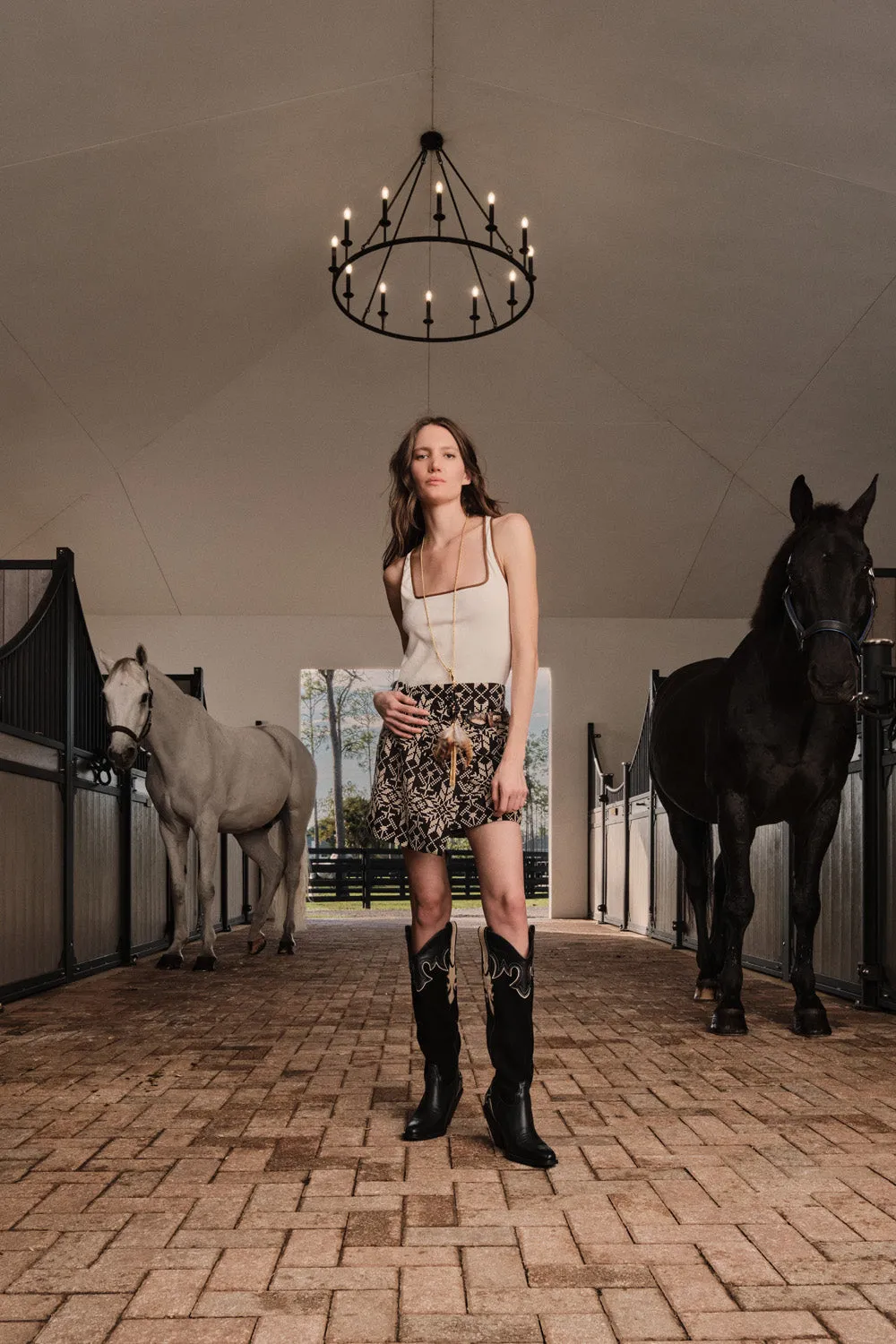 Johanna Ortiz Reinvention canotta ecru ricamo marrone