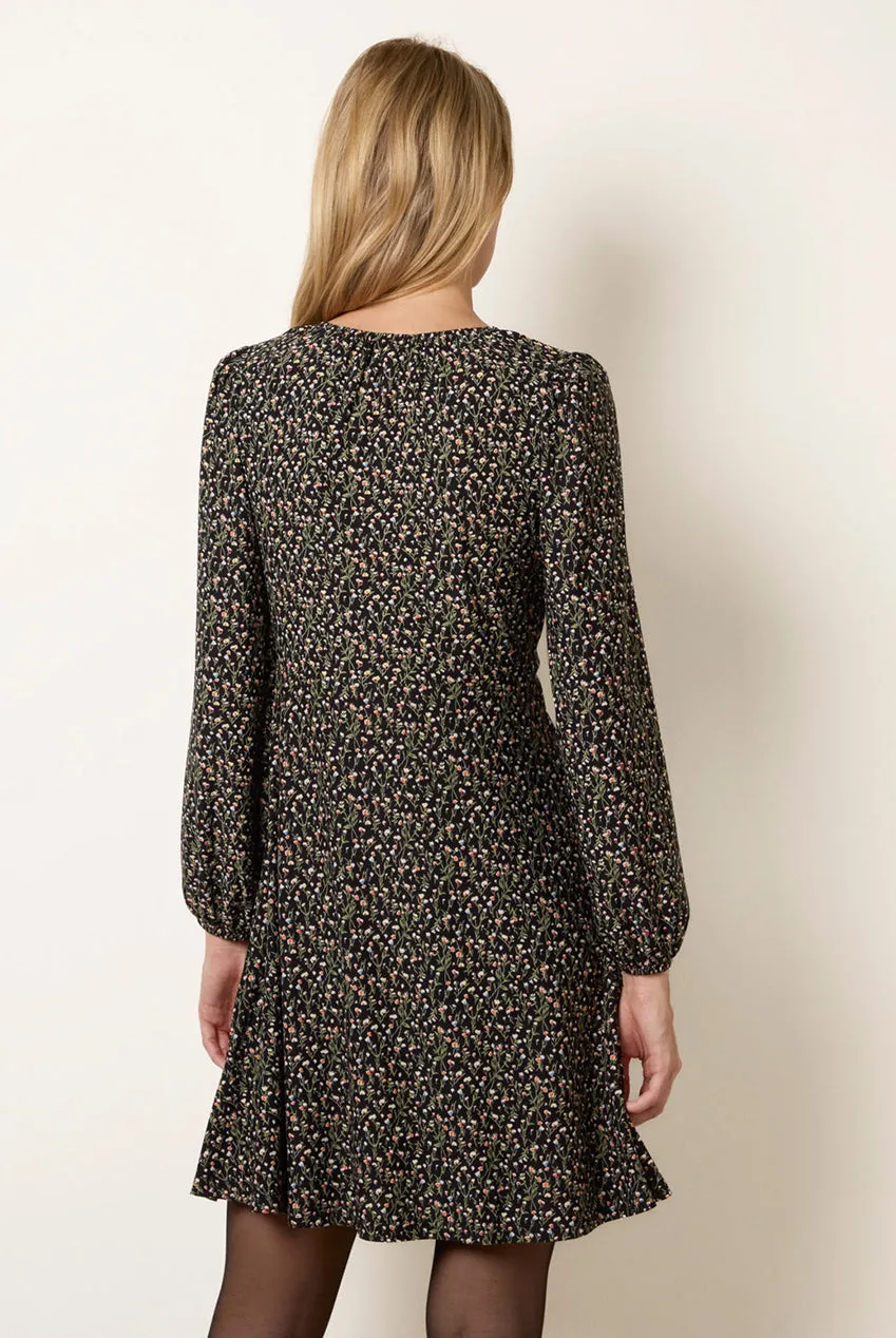 Blue Vanilla Floral Neck abito swing nero S/M floreale scollo V
