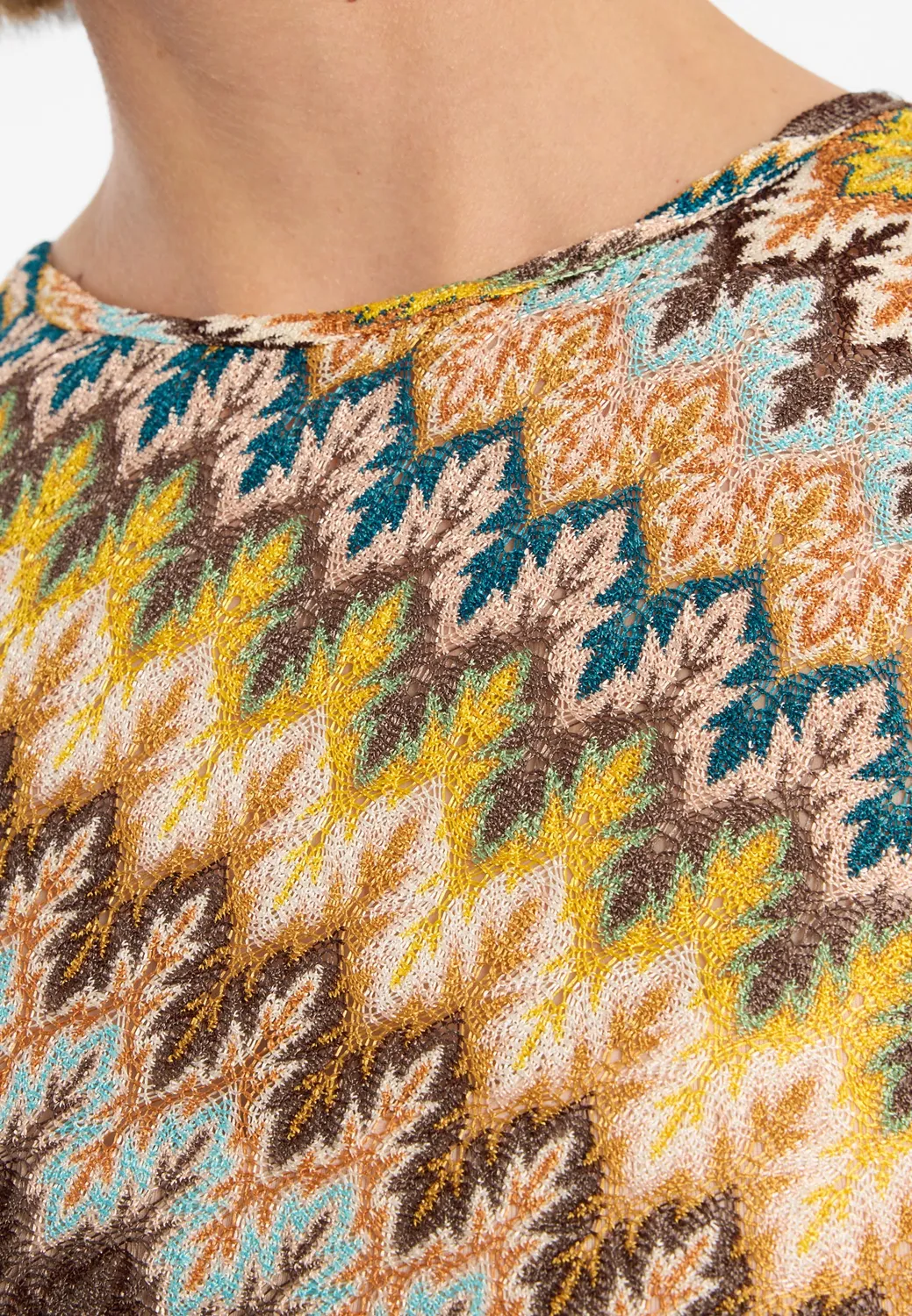 Ana Alcazar Durin top in maglia marrone zig-zag