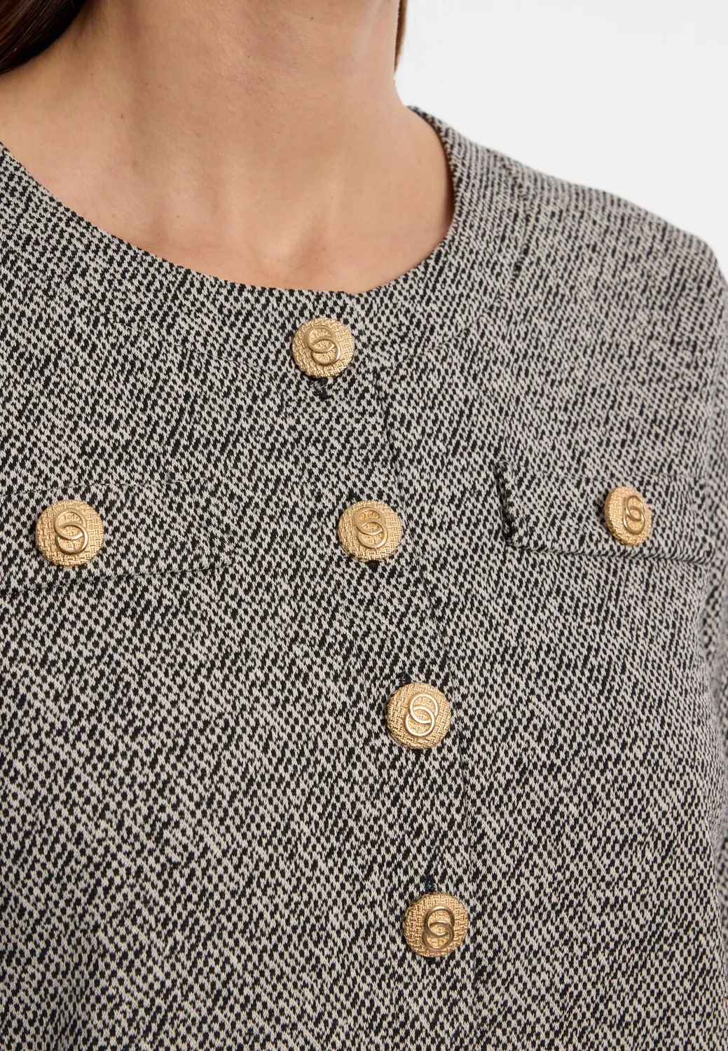 Ana Alcazar Evina abito tubino tweed bottoni oro