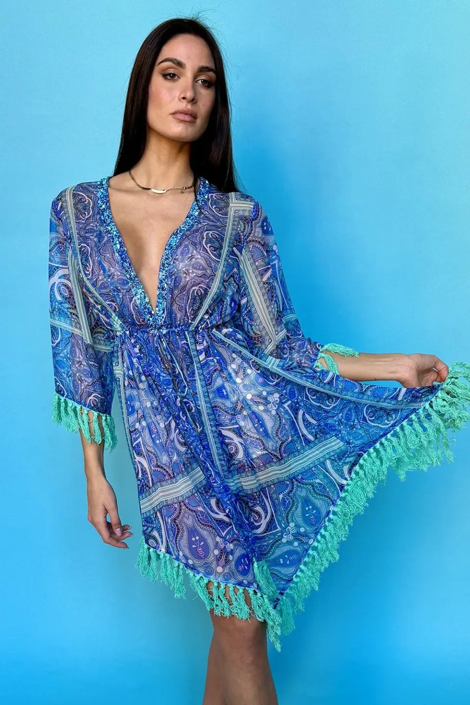 Antica Sartoria DV586B abito aperto avanti blu fantasia