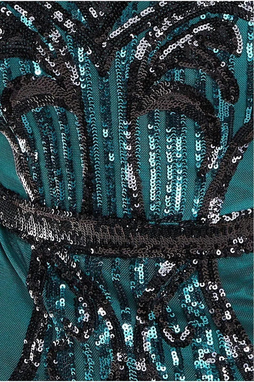 Goddiva Sequin Mesh abito midi verde smeraldo paillettes