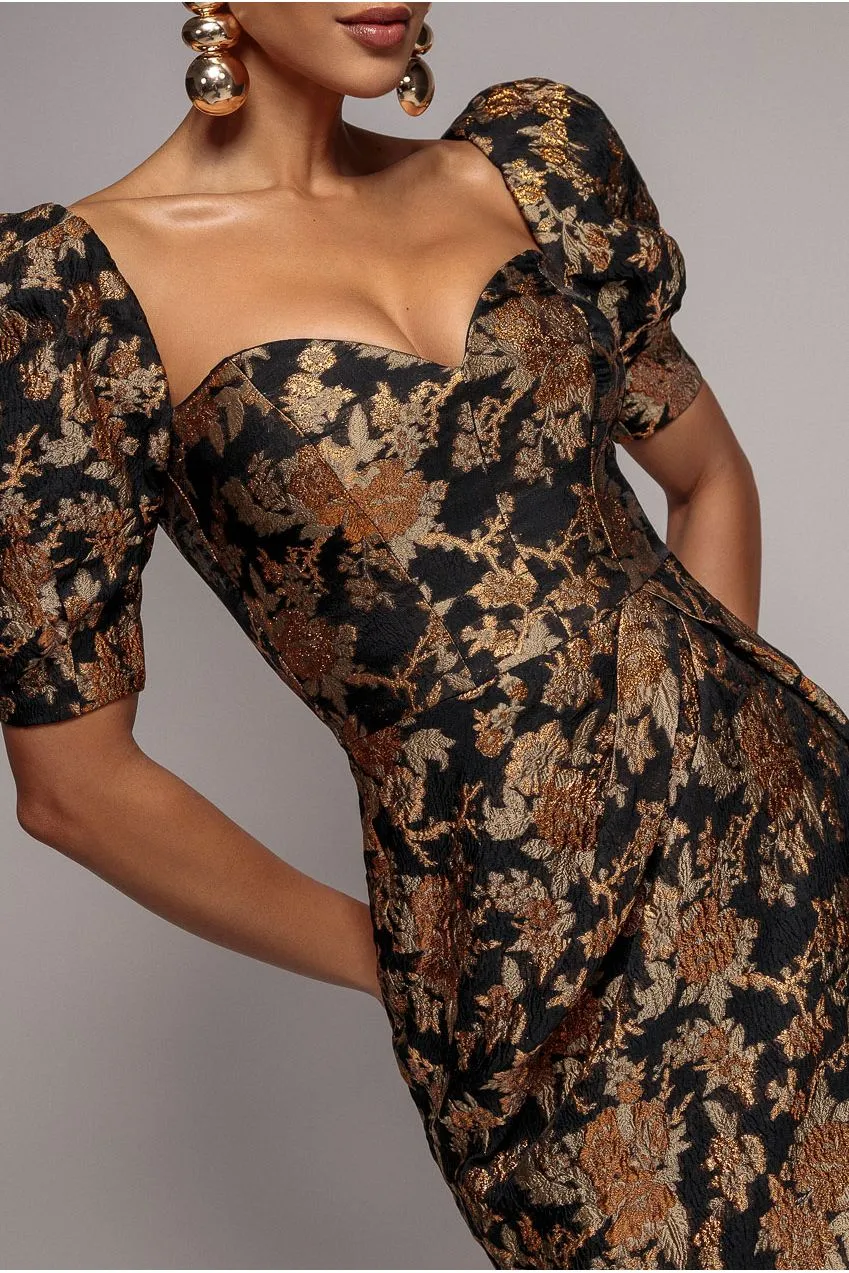Goddiva DR4883 abito mini nero corsetto jacquard