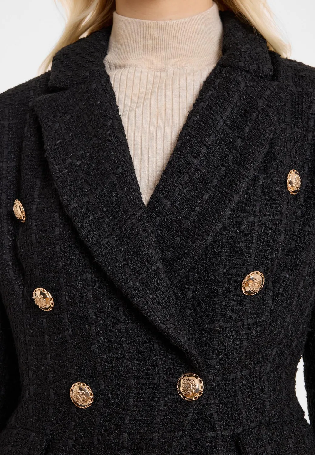 Ana Alcazar Abela blazer bouclé nero doppiopetto